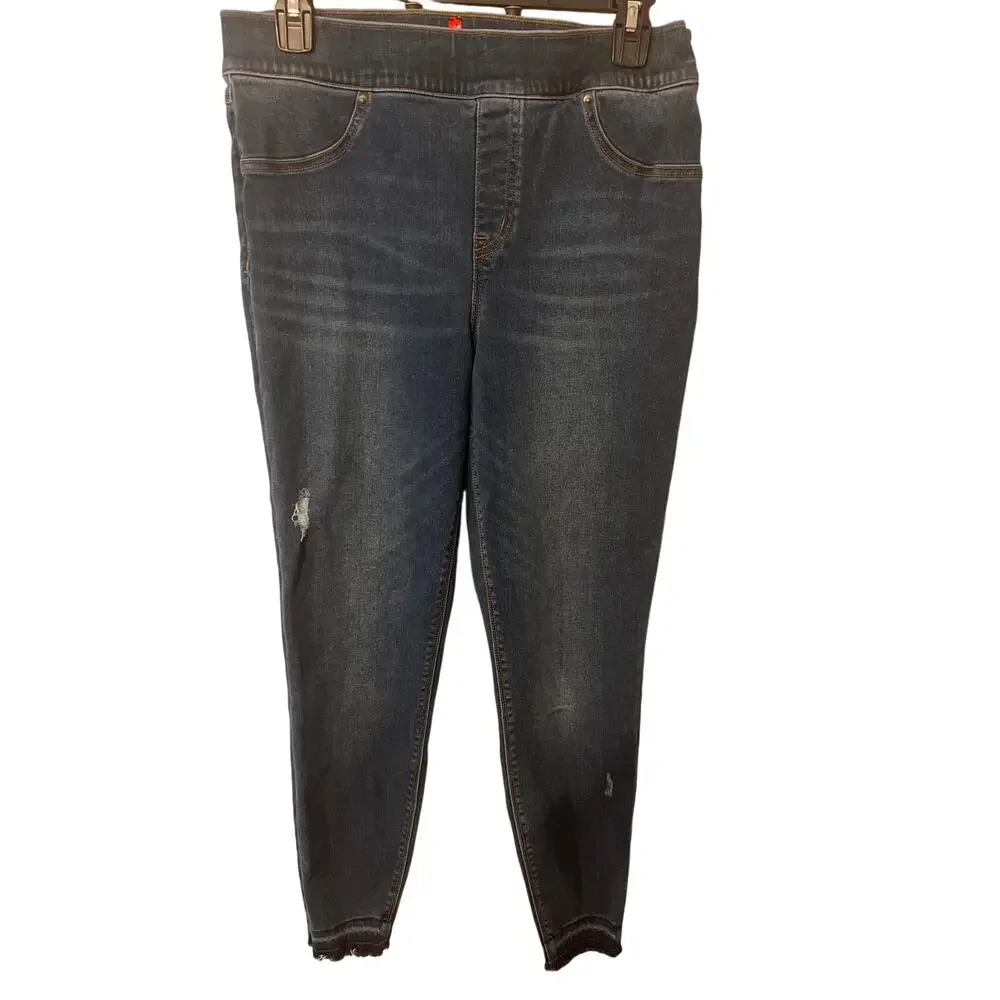 Spanx Jeans Jeggings Womens Large Pull On Stretch Skinny Leg Raw Hem High Rise